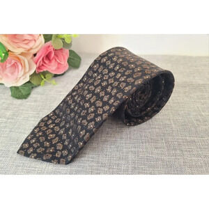 HUGO‎ BOSS Men's 100% Silk 58" Neck Tie in Black with Brown Flowers